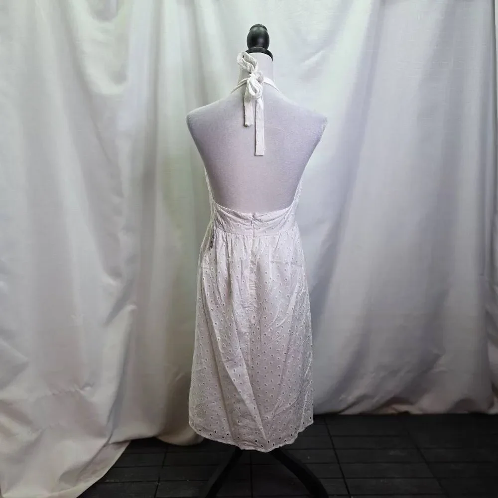 AGB White Cotton Eyelet Halter Neck Midi Summer Dress Size 10